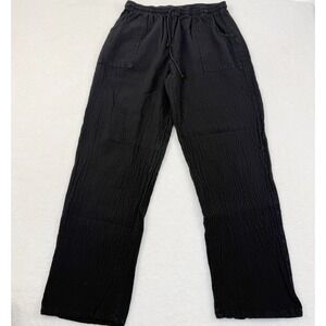 Drawstrings of Malibu Travel Wear Pants Women 1XL Black Gauze Resort Casual Boho